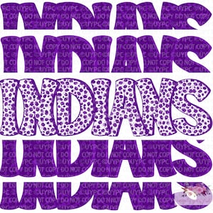 以下が含まれることがあります： 紫と白のパターンで「INDIANS」という文字が4回繰り返されています。テキストは太字で丸みを帯びたフォントです。