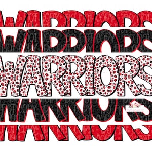 Warriors Digital Design | Red and Black Warriors Mascot | Stacked cheetah tie dye & leopard | Digital Download | Hand Drawn | PNG |
