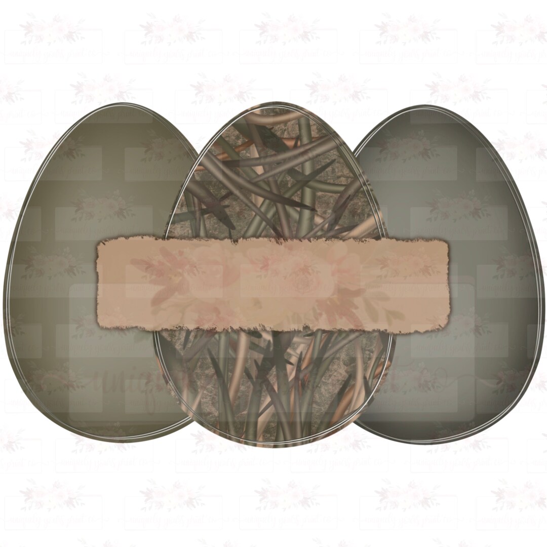 Camouflage Egg Trio With Name Plate Hand Drawn Design Sublimation