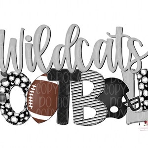 Black, White & Gray Wildcats Football Design | Hand drawn | PNG | Sublimation | Digital Download | Wildcats