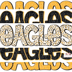 Adler Digital Design | Schwarz und Gold Adler Maskottchen | Gestapelte Geparden-Tie-Dye | Digitaler Download | Handgezeichnet | PNG |