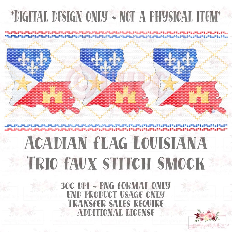 Acadian Flag Louisiana Trio Faux Stitch Smock Acadiana Etsy
