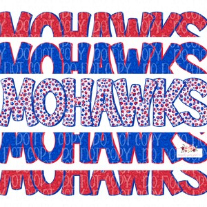 Mohawks Digital Design | Red and Royal Blue Mohawks Mascot | Stacked cheetah tie dye & leopard | Digital Download | Hand Drawn | PNG |