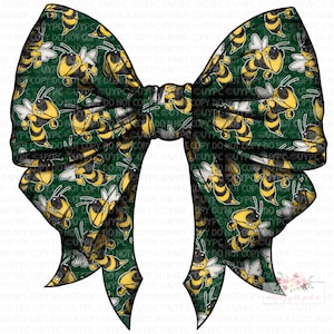 Jackets Hornets Coquette Bow digital Design | Hand drawn | PNG | Sublimation | Digital Download | Forrest Green, Black and Gold