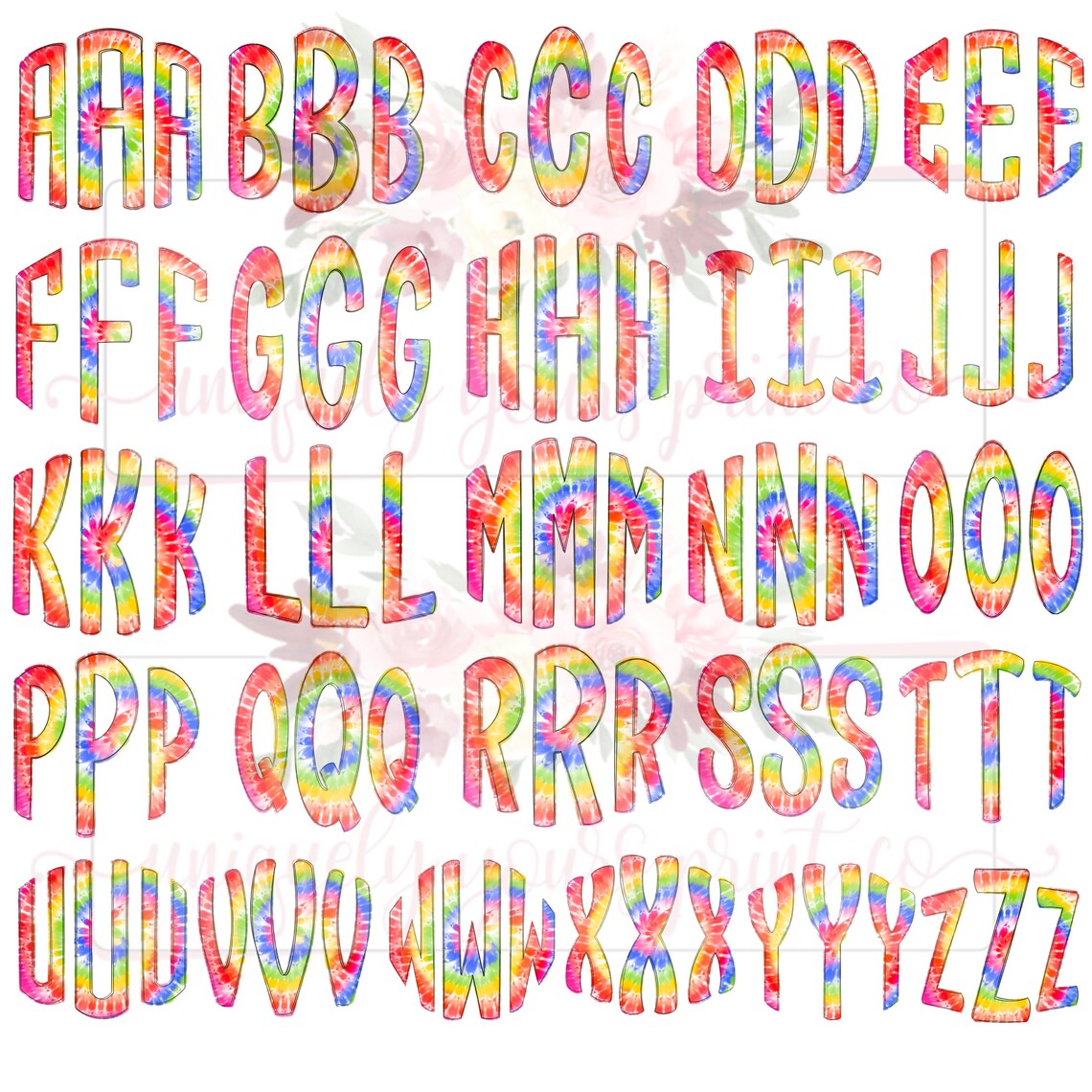 Tie Dye Monogram Doodle Font Hand Drawn Printable PNG - Etsy UK