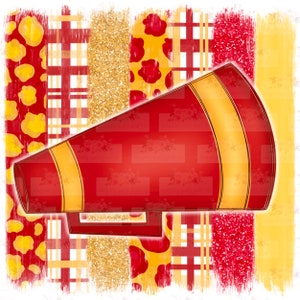 Red and Yellow Gold Brushstroke megaphone PNG | Cheer | Hand drawn Design | Sublimation | School Spirit | Digital design