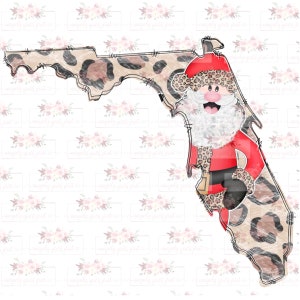 Florida Santa Leopard State Christmas | Leopard Cheetah Santa State | Hand drawn | Doodle | Sublimation | instant Download | PNG |