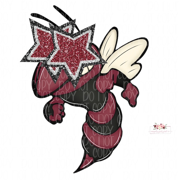 Preppy Star Eyed Mascot / Maroon Black Hornets Jackets mascota diseño digital / Dibujado a mano / School Spirit / Imprimible Descargar /