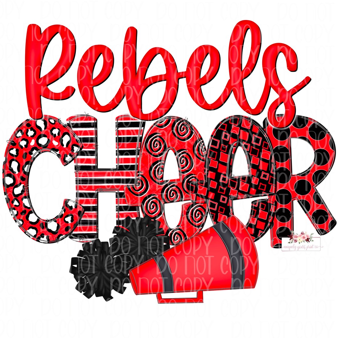 Red & Black Rebels Cheer Design Hand Drawn PNG Sublimation Digital