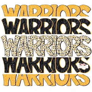 Warriors Digital Design | Warriors School Mascot | Stacked cheetah tie dye & leopard | Digital Download | Hand Drawn | PNG | Black and Gold