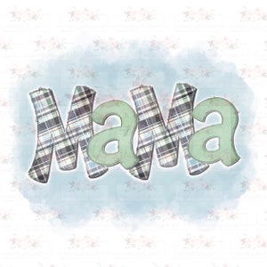 Mama png | blue and sage plaid on blue watercolor | Hand drawn | PNG | Sublimation | Digital Design| Instant Download