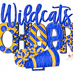 Royal Blue & Gold Wildcats Cheer design digitale / Disegnato a mano / PNG / Sublimazione / Download digitale / Allstar Cheer / Cheer Comp