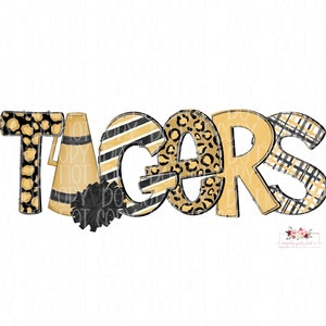 Black & Old Gold Tigers digital design | Hand drawn | tigers digital print download | high school Mascot png |WHS | Tiger Cheer