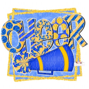 Royal Blue & Yellow Gold Glitter Cheer Digital Design / Disegnato a mano / PNG / Sublimazione / Download digitale / Design digitale Cheer Spirit