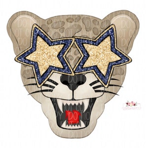 Preppy Star Eyed Mascot | Navy Gold Leopard Bobcat mascot digital design | Hand drawn | School Spirit | Printable Download | school Mascot