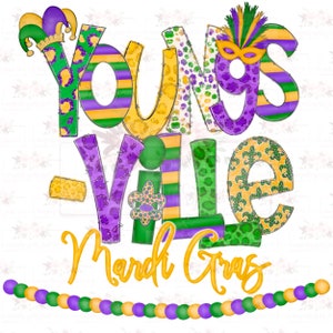 City/Town specific Mardi Gras Doodle | PNG | Hand drawn Design | Sublimation | Digital design | Instant Download | Fat Tuesday | Youngsville