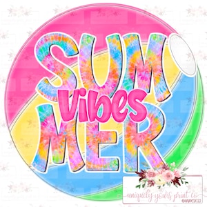 Doodle tie-dye ballon de plage Summer Vibes | Dessiné à la main | Conception par sublimation |Téléchargement numérique | PNG | png d&#39;été