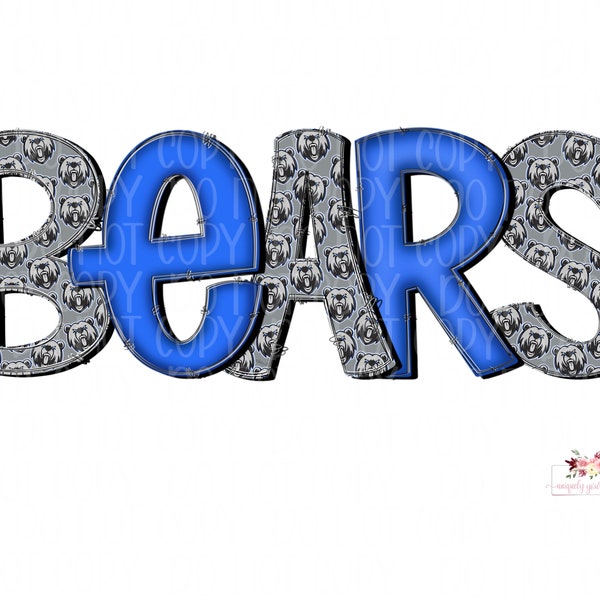 Blue and Silver Gray Bears digital design | Hand drawn | School Spirit | Digital Download | school bears Mascot png