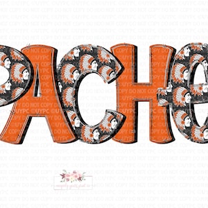 Apachen-Maskottchen gefüllt Digital Design | Hand gezeichnete Maskottchen | Digitaldruck | Handgezeichnet | Schwarz und Orange