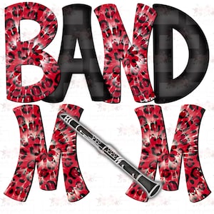 Red and Black cheetah tie dye Clarinet Band Mom Doodle with tuba | Hand drawn | PNG | Sublimation | Digital Download