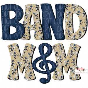 Navy & Old Gold Yellow Jackets Band Mom Doodle | Hand drawn | PNG | Sublimation | Digital Download | School Specific Band
