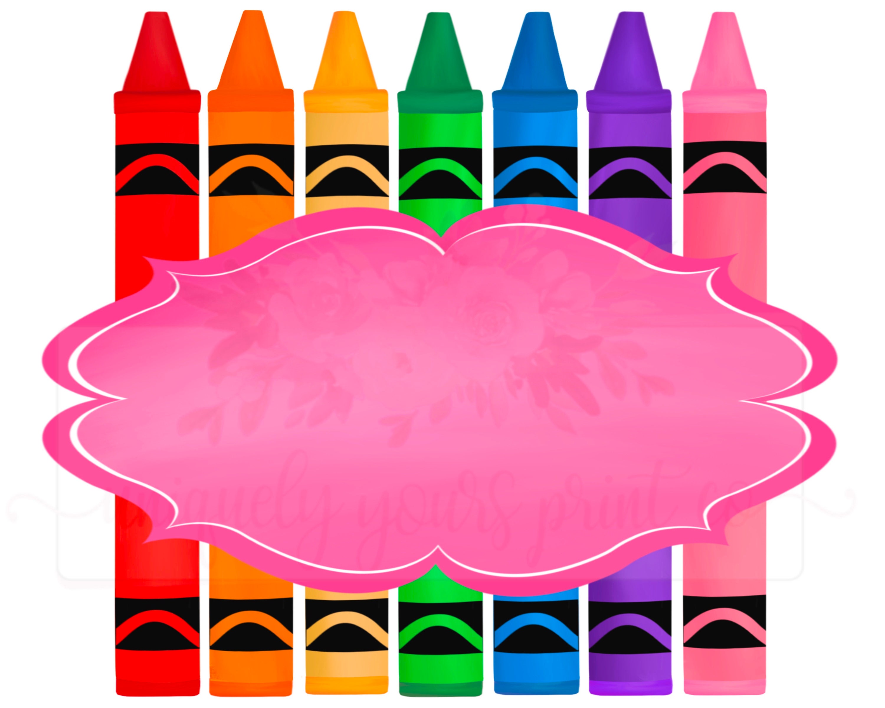 Crayons digital design with name plate | PNG | Instant Digital Download | Sublimation Design | Back to School | Printable | hand drawn