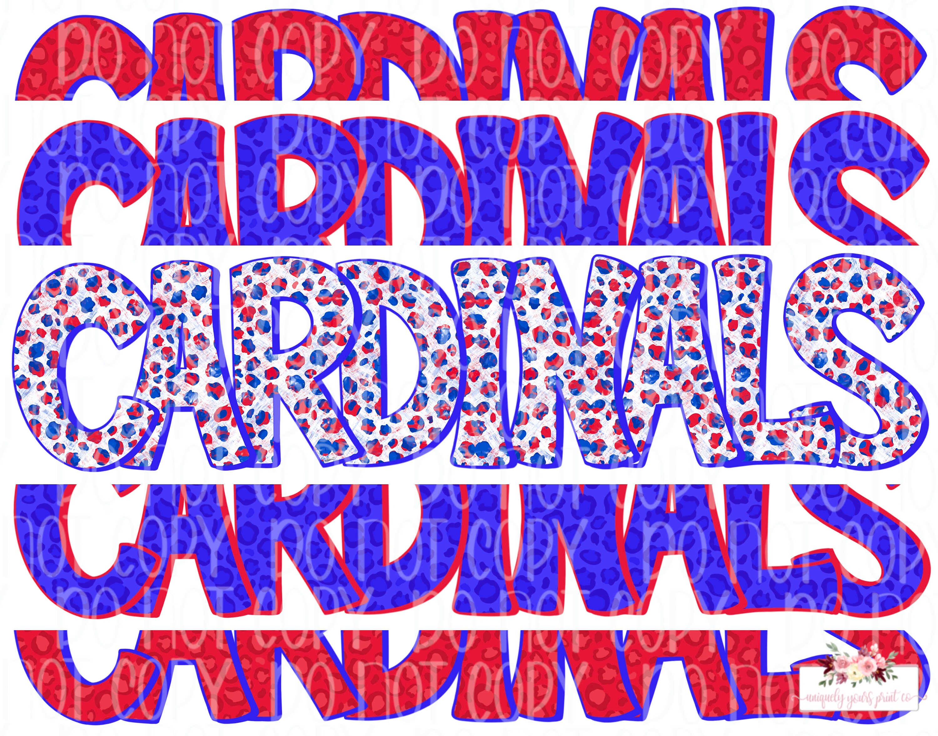 Cardinals Digital Design | Cardinal Mascot | Stacked cheetah tie dye & leopard | Digital Download | Hand Drawn | PNG | Royal and Red