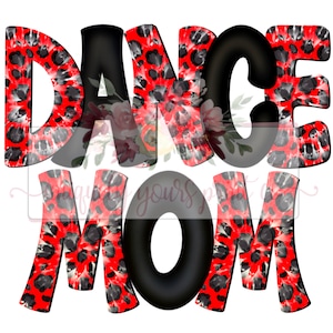 Black and Red Cheetah Tie Dye Dance Mom Doodle | Hand drawn | PNG | Sublimation | Digital Download| red and black