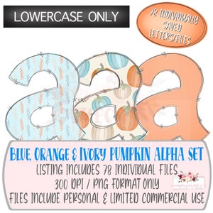 Lowercase Fall pumpkin Alpha Set | 78 Individually saved files | png | hand drawn | sublimation | digital design download