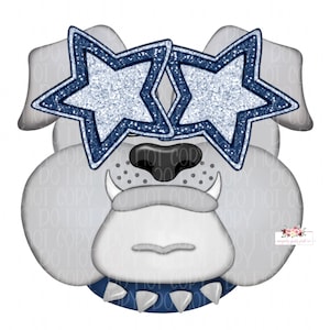 Preppy Bulldog Mascot | Silver Navy Glitter eyes l Navy Gray Bulldog mascot digital design | Hand drawn |School Spirit | Printable Download