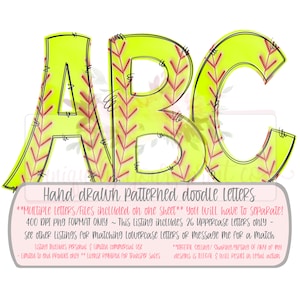 Softball patterned alphabet set | Hand drawn | Printable | PNG | Sublimation | Inkjet Printable | Digital Design |