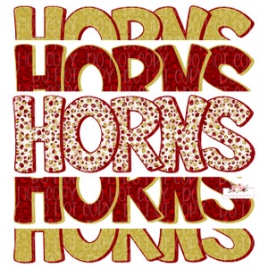 Horns Digital Design | Longhorns School Mascot | Stacked cheetah tie dye & leopard | Digital Download | Hand Drawn | PNG | Maroon Gold