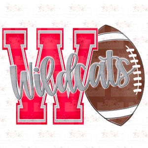 Red & Grey Wildcats Football Design / Varsity W / Dibujado a mano / PNG / Sublimación / Descarga digital / Abbeville Wildcats
