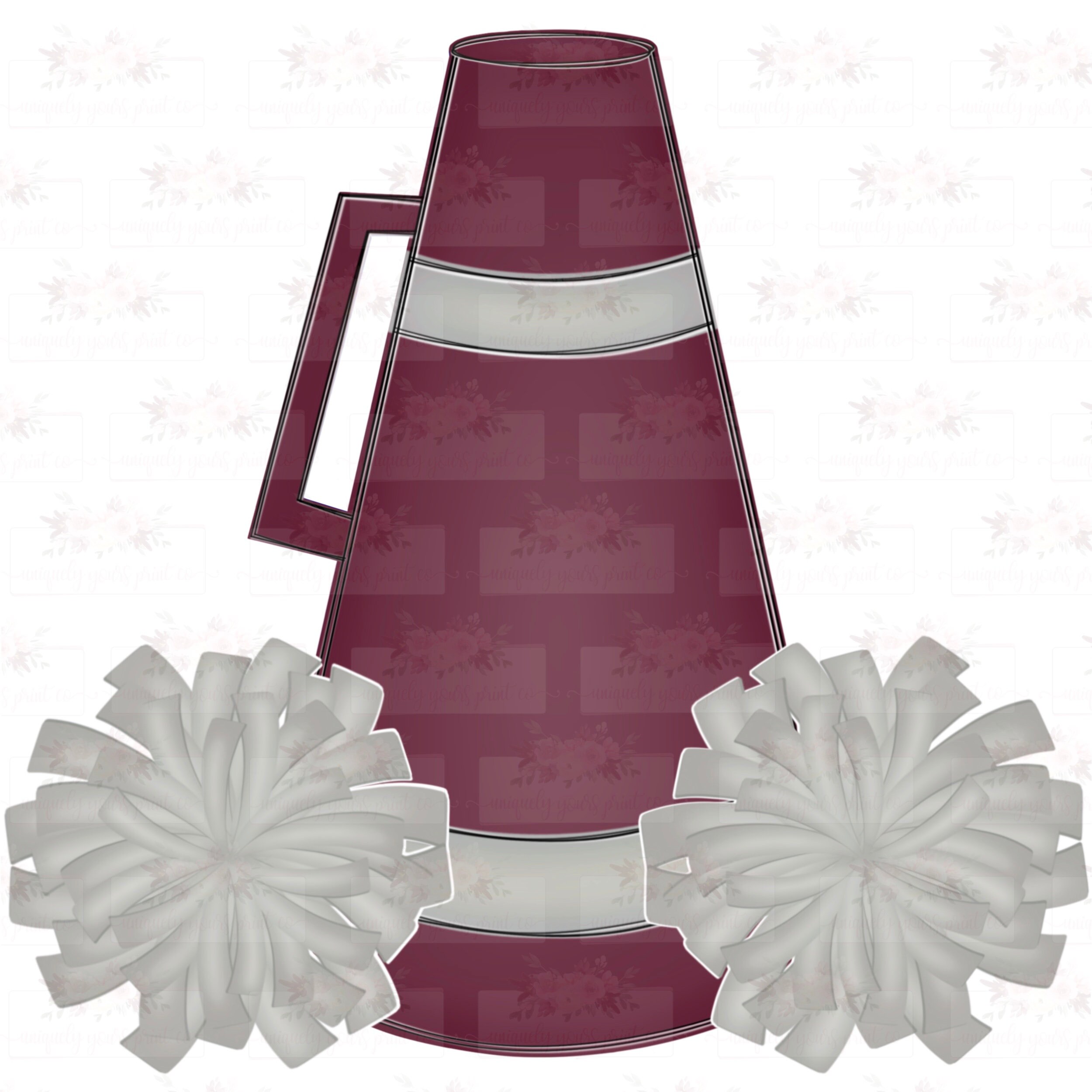Maroon & Gray Cheer Png Digital Design Megaphone and Poms - Etsy