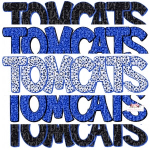 Royal Blue, Black & White Tomcats digital design | Hand drawn | Mascot Printable Stack | School Spirit | high school Mascot png