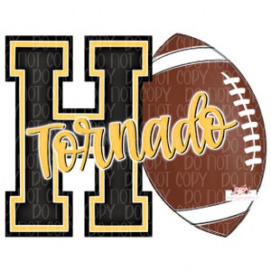 Tornado mascot football digital design | Black and Yellow Gold varsity H | Hand drawn | School Spirit | Digital Download |
