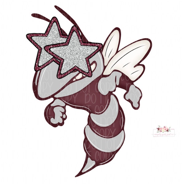 Preppy Star Eyed Mascot | Maroon Gray Hornets Jackets mascot digital design | Hand drawn | School Spirit | Printable Download |