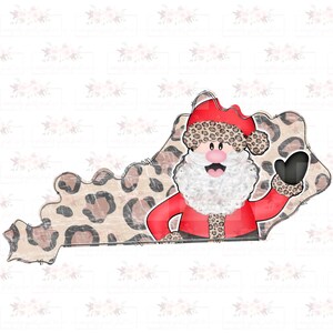 Kentucky Santa Leopard State Christmas | Leopard Cheetah Santa State | Hand drawn | Doodle | Sublimation | instant Download | PNG |