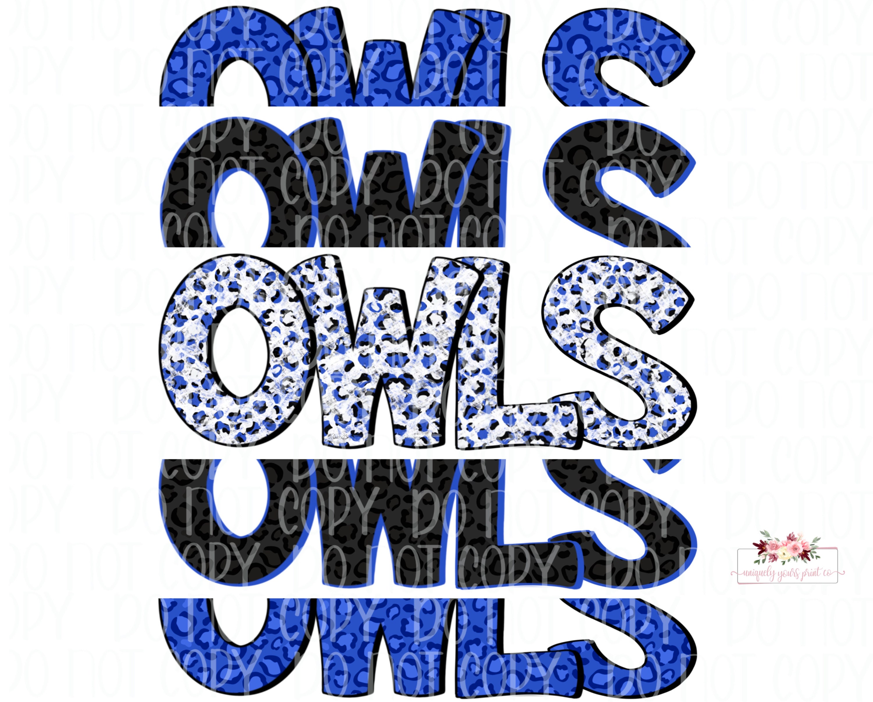 Royal Blue and Black Owls Mascot Design | Cheetah Tie Dye and Leopard (Digital Download)