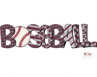 Maroon and Gray Baseball Digital Design Download | Hand drawn | PNG | Sublimation | Printable Download