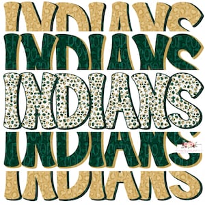 Indianer Digital Design | Indianer Schule Maskottchen | Stacked Gepard Batik & Leopard | Digitaler Download | Handgezeichnet | PNG | Grün und Gold