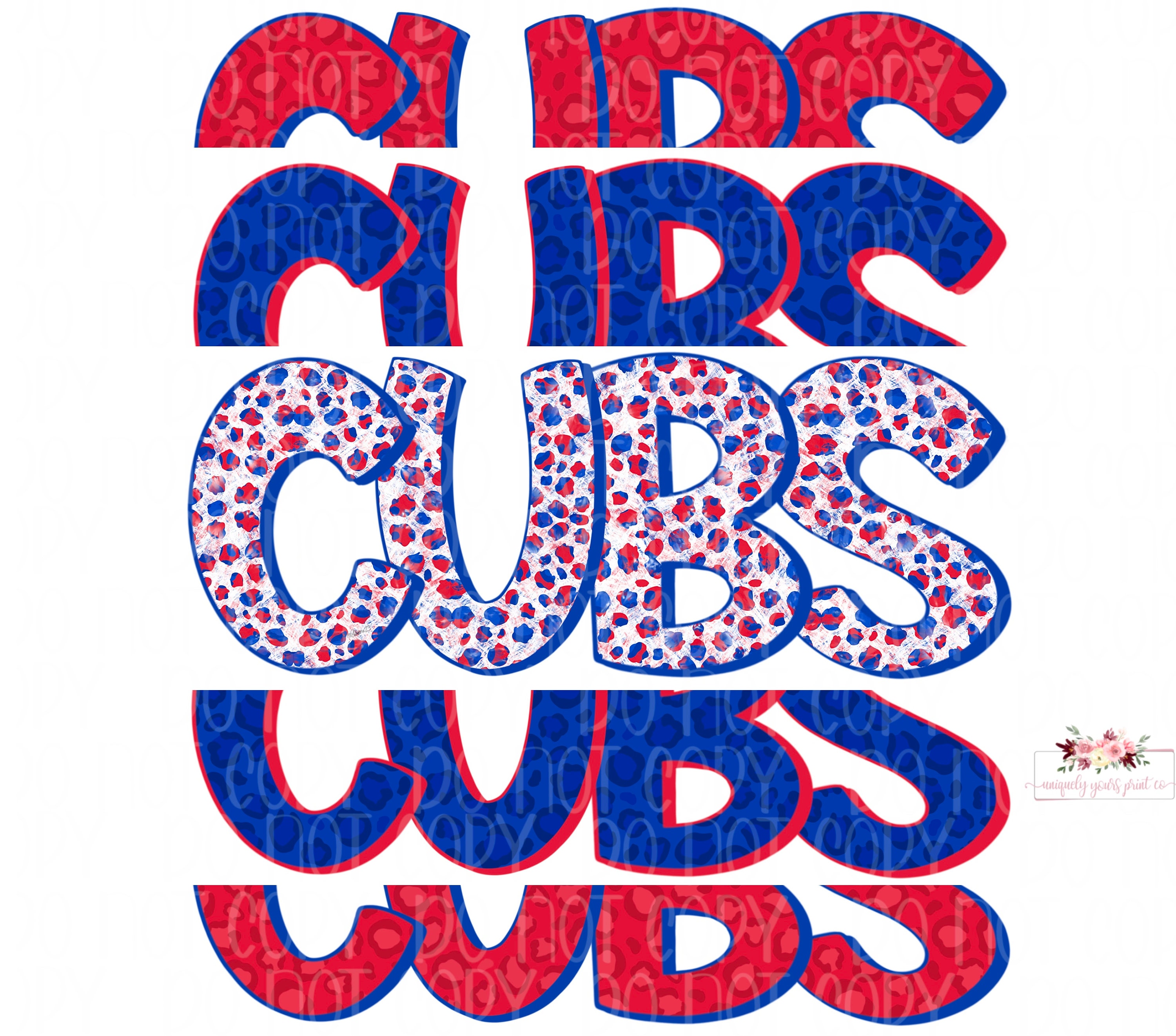 Cubs Digital Design | Red and Royal Blue Cub School Mascot | Stacked cheetah tie dye & leopard | Digital Download | Hand Drawn | PNG |