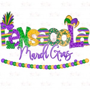 City/Town specific Mardi Gras Doodle | PNG | Hand drawn Design | Sublimation | Digital design | Instant Download | Fat Tuesday | Pensacola
