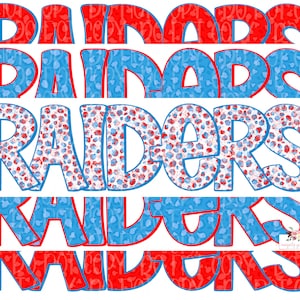 Raiders Stacked Digitaler design download | Rot und Kolumbien Blau | Handgezeichnet | Schulgeist | druckbares Design Download | Räubergeist