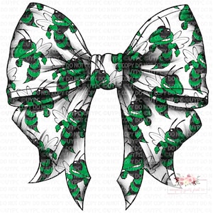 Hornets Jackets Coquette Bow digital Design | Hand drawn | PNG | Sublimation | Digital Download | Green Black and white