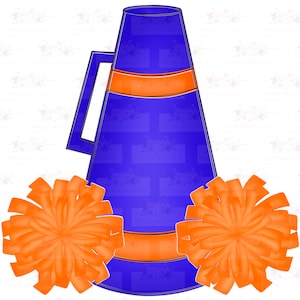 Orange & Royal Blue Cheer Png Digital Design | Megaphone and Poms | Hand drawn Design | Sublimation | School Spirit | hand drawn