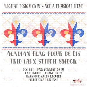 Acadian Flag Fleur de lis trio faux smock | Acadiana | Lafayette | Louisiana | Hand drawn | PNG | Sublimation | Digital design Download