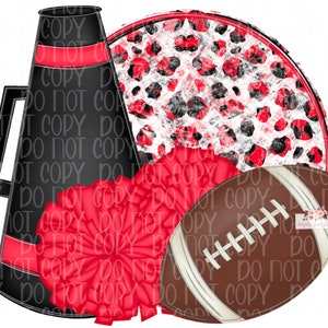 Black and Red Football Cheer Digital Design | Cheetah Tie Dye Circle frame | Hand drawn | Printable football cheer spirit mascot Download