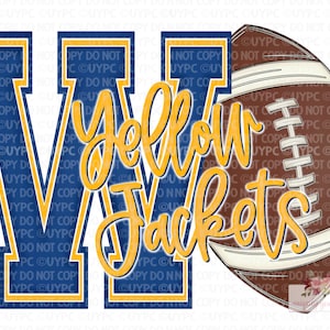 W yellow Jackets football digital design | Blue & Gold varsity W | Hand drawn | School Spirit | Digital Download | Jackets fan |