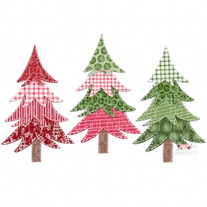 Patchwork Christmas Tree Trio Digital Design | Instant Download | PNG | Sublimation | Hand Drawn | Red and Green Christmas PNG